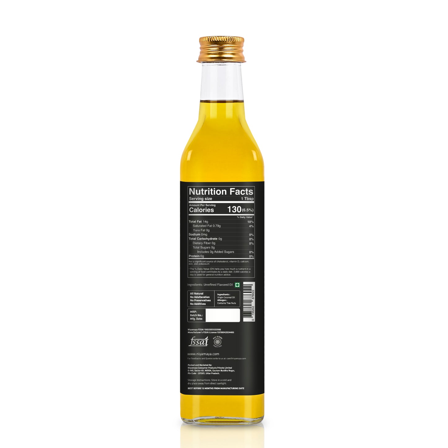 Niyamaya Cold Pressed Flaxseed Oil | 100% Pure, Natural & Rich in Omega-3 | Wood-Pressed