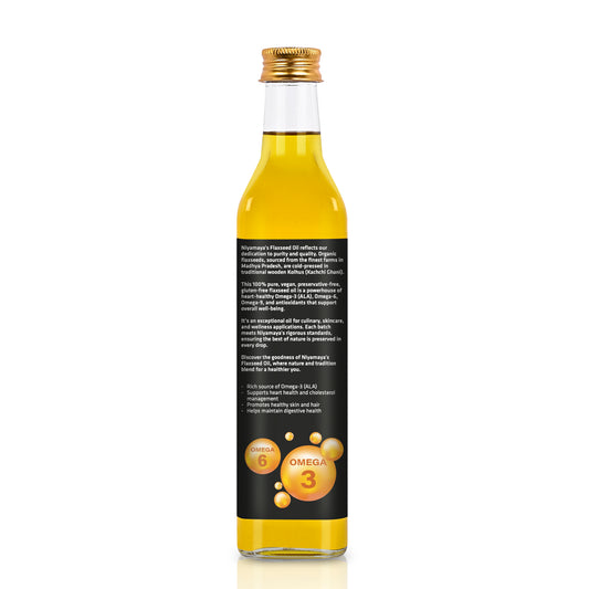 Niyamaya Cold Pressed Flaxseed Oil | 100% Pure, Natural & Rich in Omega-3 | Wood-Pressed