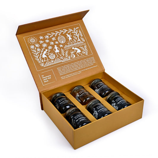 Niyamaya Golden Hive Harmony Box – 6 Variants of Premium Organic Honey (125g each)