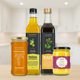 Kitchen Essentials - Pure Desi Ghee, Kashmir Honey, Black Mustard Oil & Yellow Mustard Oil ( 500 ml Each )
